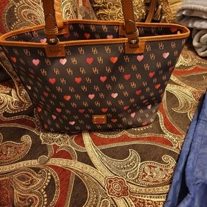 Retired Dooney and Bourke Signature with Hearts Leisure Shopper - Brown T Moro